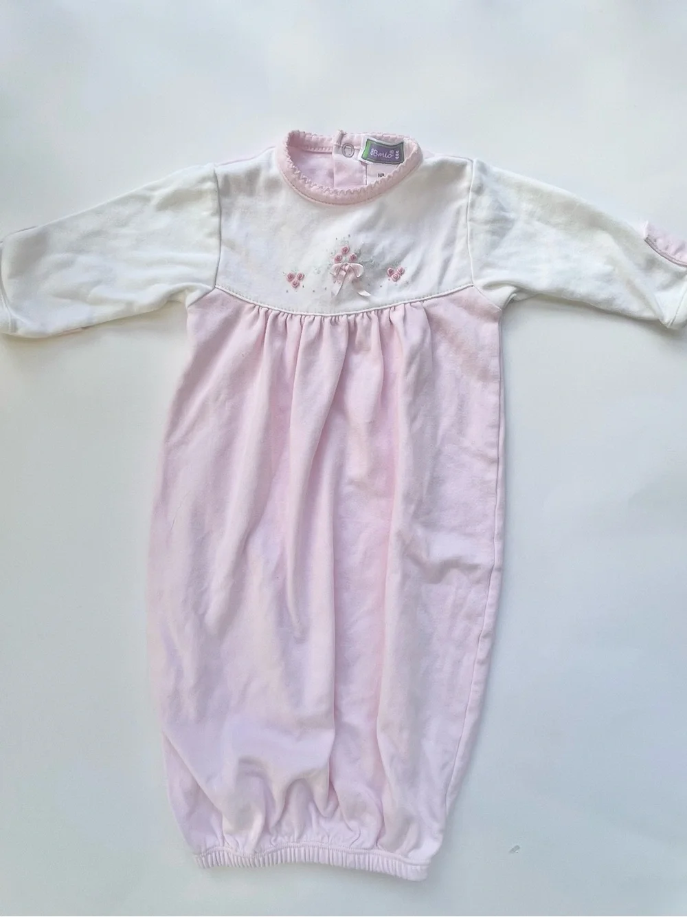 BBMIO 100% Pima Cotton Pink & White Baby Sleep Gown - Soft Cotton Pajamas